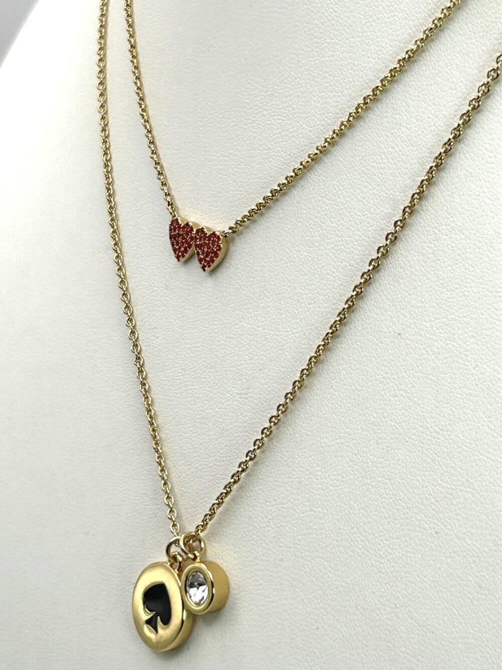 KATE SPADE Spade Charm plus Red Rhinestone Heart Necklaces Layered Set